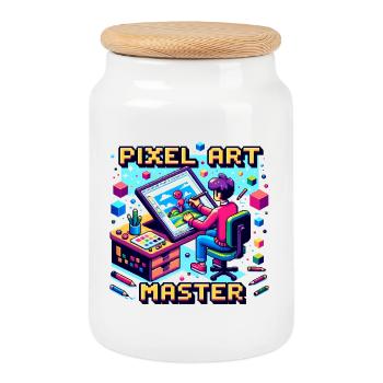 Pixel Art Master - Cookie Jar with Wooden Lid - white - Front