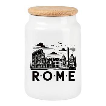 Rome - Cookie Jar with Wooden Lid - white - Front
