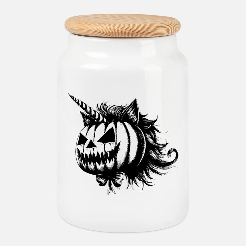 Halloween Einhorn Katze - Keksdose mit Holzdeckel - Weiß