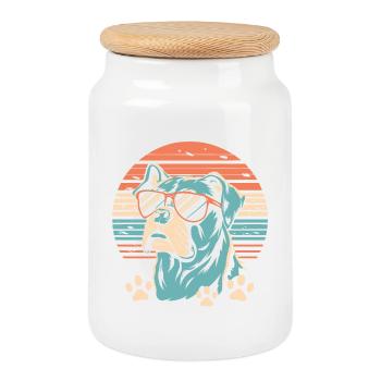 Retro Sunset Dog with Sunglasses - Cookie Jar with Wooden Lid - white - Front