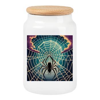 A spiderweb spider moon - Cookie Jar with Wooden Lid - white - Front