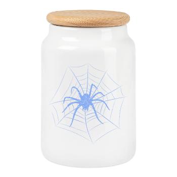 Araignée en toile d’araignée pour Halloween - Boîte à biscuits avec couvercle en bois - blanc - Devant