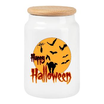happy halloween Mond cat - Keksdose mit Holzdeckel - Weiß - Vorne