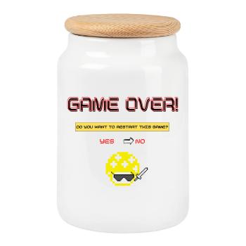Pixel Art 8 Bit Retro Game Over - Cookie Jar with Wooden Lid - white - Front