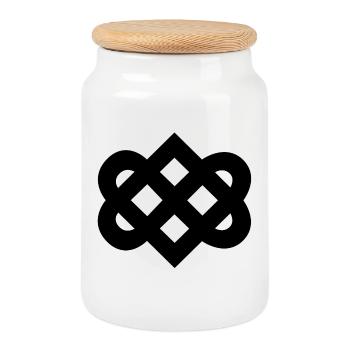 Multicolor Abstract Floral Illustration - Cookie Jar with Wooden Lid - white - Front