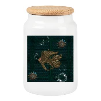 Wonderful steampunk fish. - Cookie Jar with Wooden Lid - white - Front