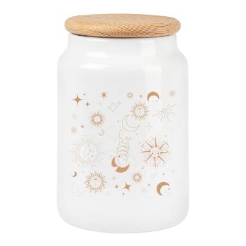 Soleil et Lune dorés stellaires - Boîte à biscuits avec couvercle en bois - blanc - Devant