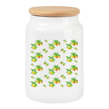 Delicious Mangoes - Pattern - Cookie Jar with Wooden Lid - white - Front