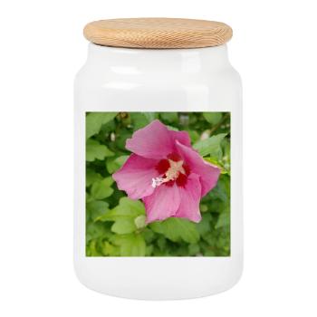 Pink Hibiscus (Shrub Marshmallow) - Cookie Jar with Wooden Lid - white - Front