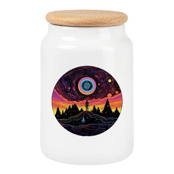 Am Rande des Ereignishorizonts - Surreales Motiv - Keksdose mit Holzdeckel - Weiß - Vorne