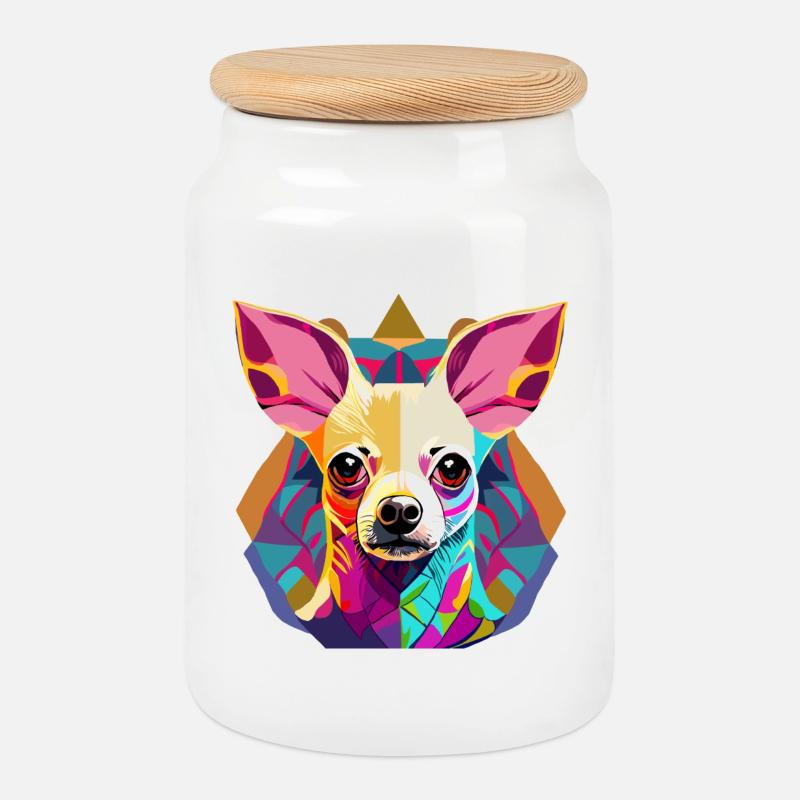 Farbenfrohe Chihuahua Illustration - Keksdose mit Holzdeckel - Weiß