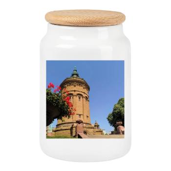 MANNHEIM WATER TOWER - Cookie Jar with Wooden Lid - white - Front