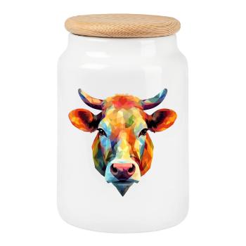 Kuh Polygon Kalb Rind Rinder Stier Kühe - Keksdose mit Holzdeckel - Weiß - Vorne