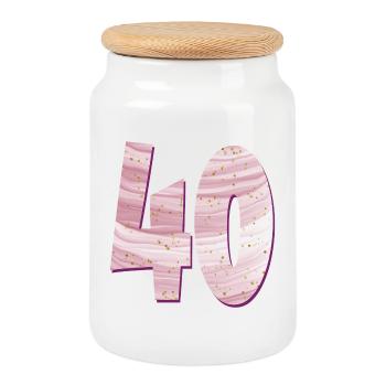 NUMBER 40 FORTY - FORTY YEARS BIRTHDAY - Cookie Jar with Wooden Lid - white - Front