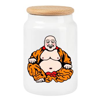Bouddha humoristique - Boîte à biscuits avec couvercle en bois - blanc - Devant
