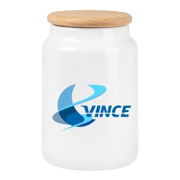 Vince - Cookie Jar with Wooden Lid - white - Front