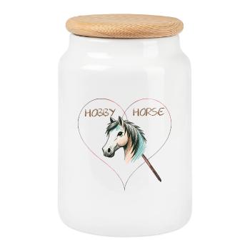 Hobby Horse gezeichnet mit Herz - Keksdose mit Holzdeckel - Weiß - Vorne