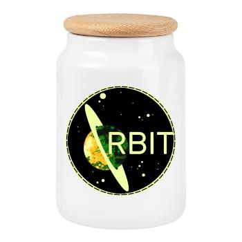 Saturn orbit planet space orbit 70s universe - Cookie Jar with Wooden Lid - white - Front