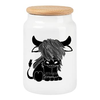Vache noire à poil long - Boîte à biscuits avec couvercle en bois - blanc - Devant