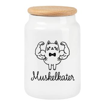 Muskelkater Lustiger Wortwitz Katzen Illustration - Keksdose mit Holzdeckel - Weiß - Vorne
