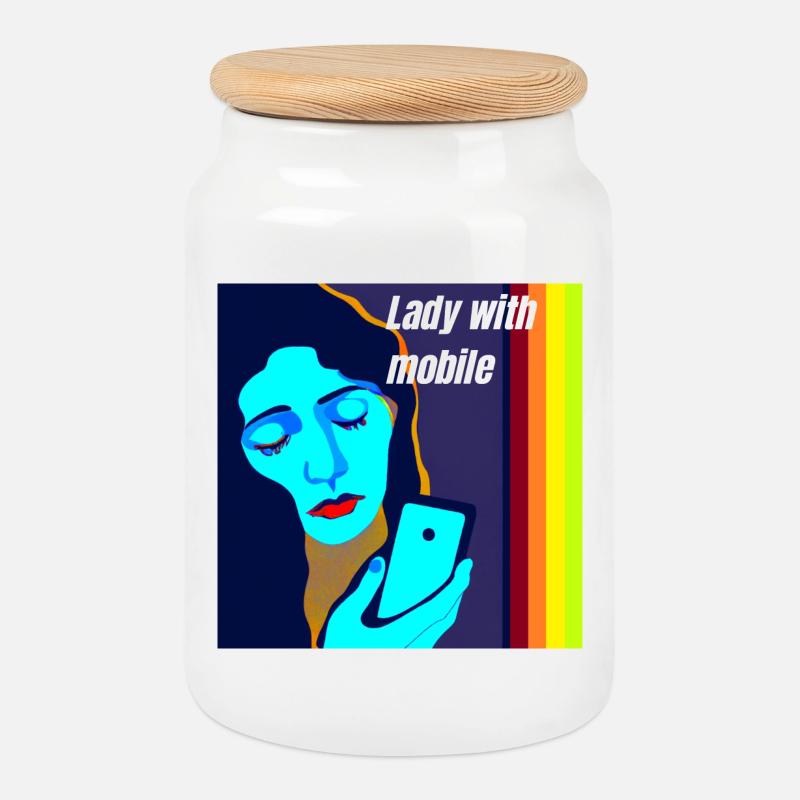 Madonna mit Handy - Keksdose mit Holzdeckel - Weiß