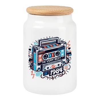 1984 Vintage Vintage Birthday Retro Gift - Cookie Jar with Wooden Lid - white - Front