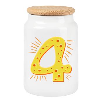 NUMÉRO 4 ANS - FROMAGE QUATRE ANS - Boîte à biscuits avec couvercle en bois - blanc - Devant