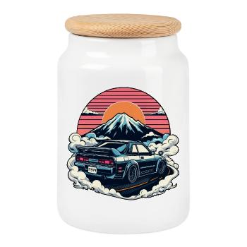 JDM car Japanese Retro Car Racing Drifting Legend - Cookie Jar with Wooden Lid - white - Front