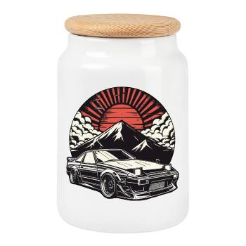 JDM-Auto Japanische Retro-Autorenn-Drift-Legende - Keksdose mit Holzdeckel - Weiß - Vorne