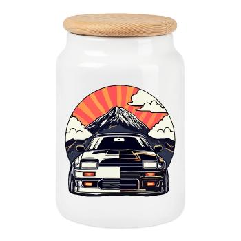 JDM car Japanese Retro Car Racing Drifting Legend - Cookie Jar with Wooden Lid - white - Front