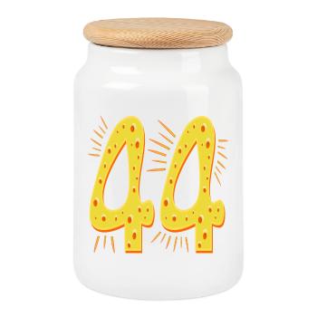 Number 44 Years Old - Forty-Four Birthday Cheese - Cookie Jar with Wooden Lid - white - Front
