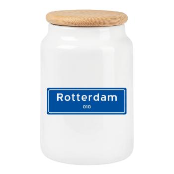 Rotterdam 010 signe de nom de lieu - Boîte à biscuits avec couvercle en bois - blanc - Devant
