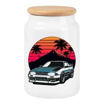 JDM-Auto Japanische Retro-Autorenn-Drift-Legende - Keksdose mit Holzdeckel - Weiß - Vorne