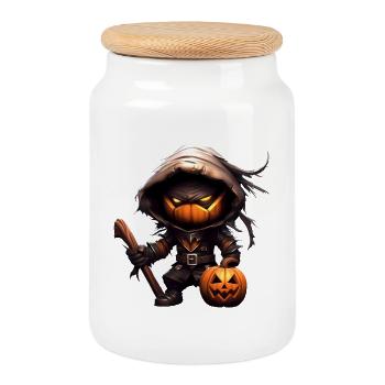Pumpkin Ninja - Cookie Jar with Wooden Lid - white - Front