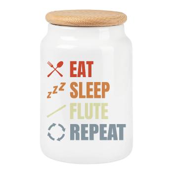 Manger Sommeil Flûte Répéter - Boîte à biscuits avec couvercle en bois - blanc - Devant