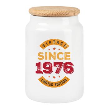 Vintage 1976 - Keksdose mit Holzdeckel - Weiß - Vorne