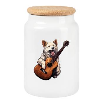 Hund mit Gitarre Musik Gitarrist Hunde - Keksdose mit Holzdeckel - Weiß - Vorne
