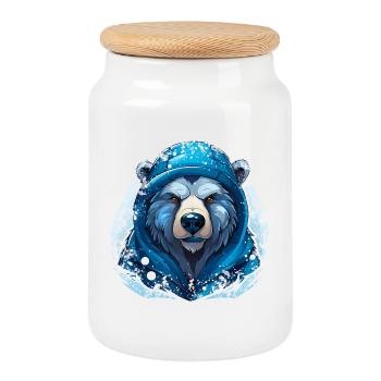 Snow Bear - Cookie Jar with Wooden Lid - white - Front