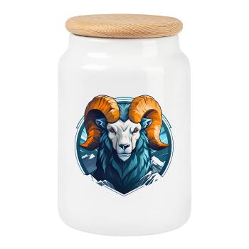 Mascottes Bélier - Boîte à biscuits avec couvercle en bois - blanc - Devant