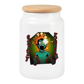 Crazy Kevin - Cookie Jar with Wooden Lid - white - Front