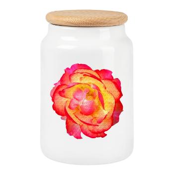 Rosenfoto pfirsich farben, blühen - Keksdose mit Holzdeckel - Weiß - Vorne