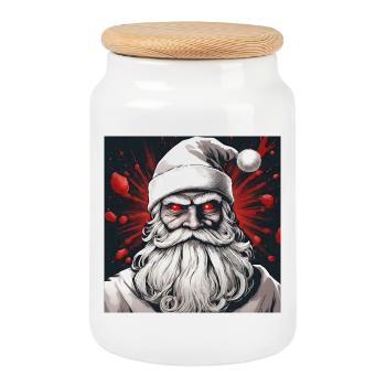 Père Noël maléfique - Boîte à biscuits avec couvercle en bois - blanc - Devant
