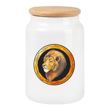 Löwe Portrait - Keksdose mit Holzdeckel - Weiß - Vorne