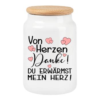 DU ERWÄRMST MEIN HERZ - DANKE - Keksdose mit Holzdeckel - Weiß - Vorne