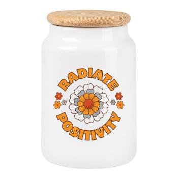Rayonner de positivité style floral rétro - Boîte à biscuits avec couvercle en bois - blanc - Devant