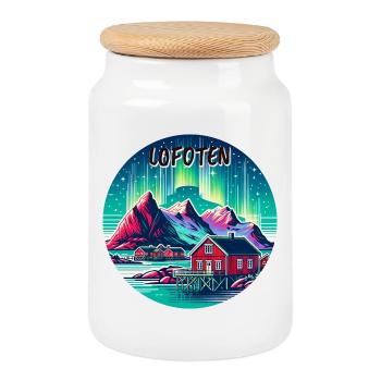 Lofoten Norvège Aurores boréales - Boîte à biscuits avec couvercle en bois - blanc - Devant