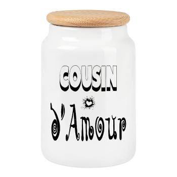 Cousin Amour Cœur - Boîte à biscuits avec couvercle en bois - blanc - Devant
