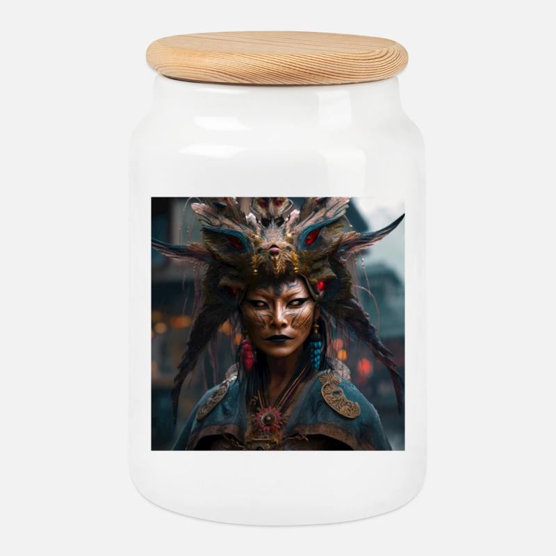 Serene Ghost - Cookie Jar with Wooden Lid - white