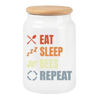 Eat Sleep Bees Repeat - Keksdose mit Holzdeckel - Weiß - Vorne