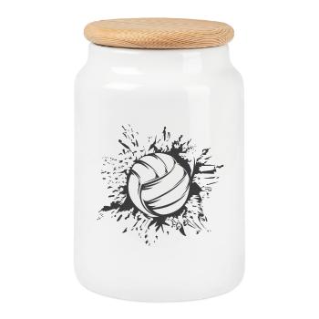 volleyball explosion graphic beach volleyball Smbol - Cookie Jar with Wooden Lid - white - Front
